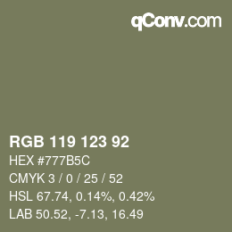 颜色代码: RGB 119 123 92 | qconv.com