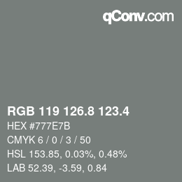 カラーコード: RGB 119 126.8 123.4 | qconv.com