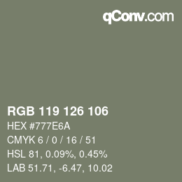 Código de color: RGB 119 126 106 | qconv.com