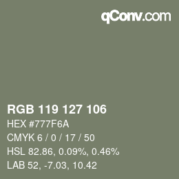 Color code: RGB 119 127 106 | qconv.com