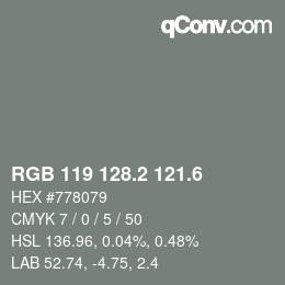 カラーコード: RGB 119 128.2 121.6 | qconv.com