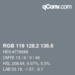 カラーコード: RGB 119 128.2 136.6 | qconv.com