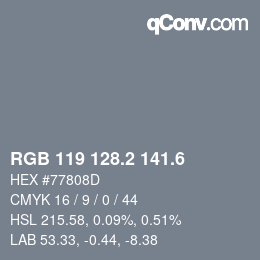 カラーコード: RGB 119 128.2 141.6 | qconv.com