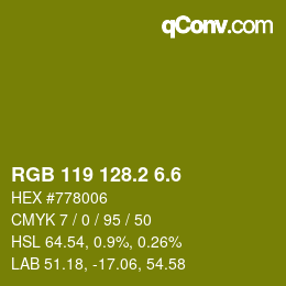 カラーコード: RGB 119 128.2 6.6 | qconv.com