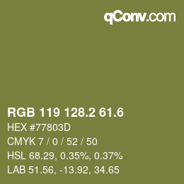 カラーコード: RGB 119 128.2 61.6 | qconv.com
