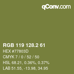 カラーコード: RGB 119 128.2 61 | qconv.com