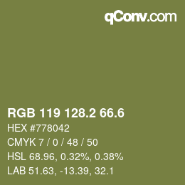 カラーコード: RGB 119 128.2 66.6 | qconv.com