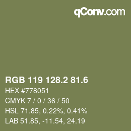 カラーコード: RGB 119 128.2 81.6 | qconv.com