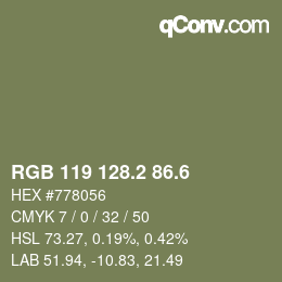 カラーコード: RGB 119 128.2 86.6 | qconv.com
