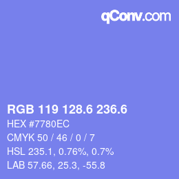 カラーコード: RGB 119 128.6 236.6 | qconv.com