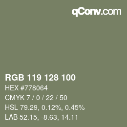Color code: RGB 119 128 100 | qconv.com