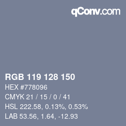 Color code: RGB 119 128 150 | qconv.com