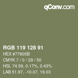 Color code: RGB 119 128 91 | qconv.com