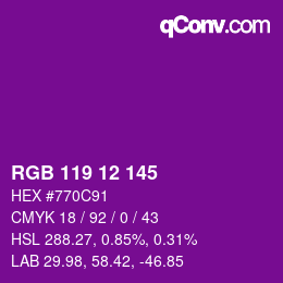 Color code: RGB 119 12 145 | qconv.com
