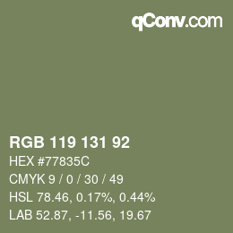 Color code: RGB 119 131 92 | qconv.com