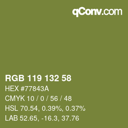 颜色代码: RGB 119 132 58 | qconv.com