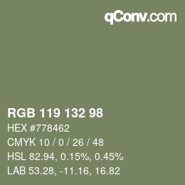 颜色代码: RGB 119 132 98 | qconv.com
