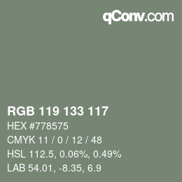 Color code: RGB 119 133 117 | qconv.com