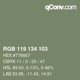 Color code: RGB 119 134 103 | qconv.com