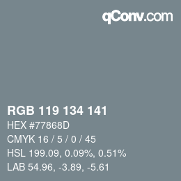 カラーコード: RGB 119 134 141 | qconv.com