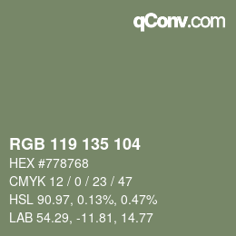 Color code: RGB 119 135 104 | qconv.com