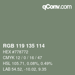Color code: RGB 119 135 114 | qconv.com