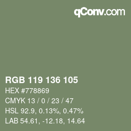 Color code: RGB 119 136 105 | qconv.com