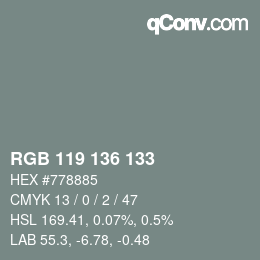 颜色代码: RGB 119 136 133 | qconv.com