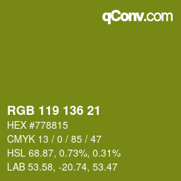 Color code: RGB 119 136 21 | qconv.com