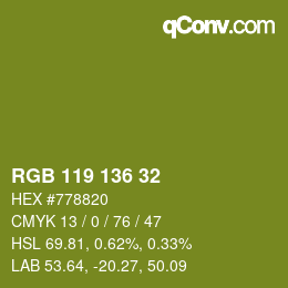Color code: RGB 119 136 32 | qconv.com