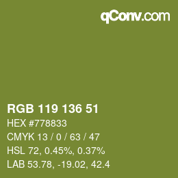 Color code: RGB 119 136 51 | qconv.com