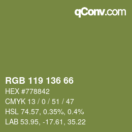 Color code: RGB 119 136 66 | qconv.com