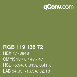 Color code: RGB 119 136 72 | qconv.com