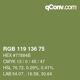 Color code: RGB 119 136 75 | qconv.com