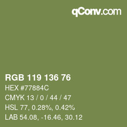 Color code: RGB 119 136 76 | qconv.com
