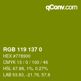 Color code: RGB 119 137 0 | qconv.com