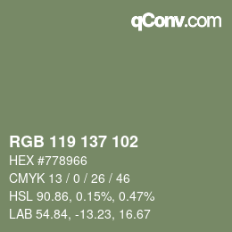 Color code: RGB 119 137 102 | qconv.com