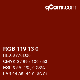 Color code: RGB 119 13 0 | qconv.com