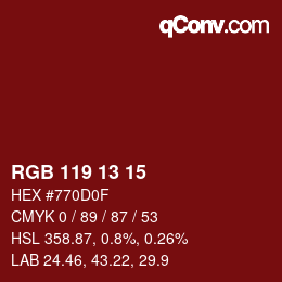 カラーコード: RGB 119 13 15 | qconv.com