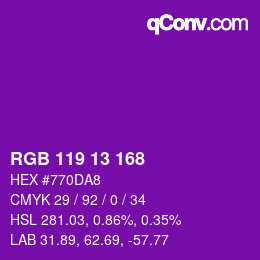 Color code: RGB 119 13 168 | qconv.com
