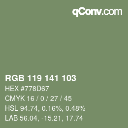 Color code: RGB 119 141 103 | qconv.com