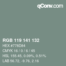 Color code: RGB 119 141 132 | qconv.com