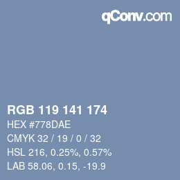Color code: RGB 119 141 174 | qconv.com