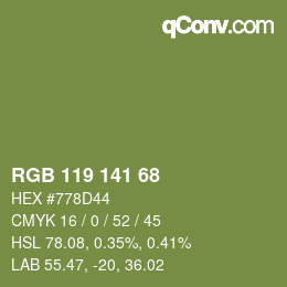 Color code: RGB 119 141 68 | qconv.com
