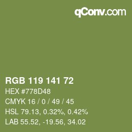 Color code: RGB 119 141 72 | qconv.com