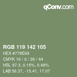 Color code: RGB 119 142 105 | qconv.com