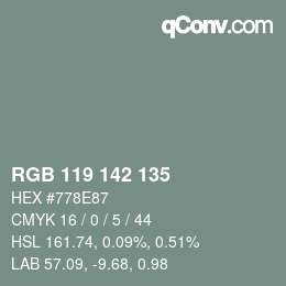 Color code: RGB 119 142 135 | qconv.com