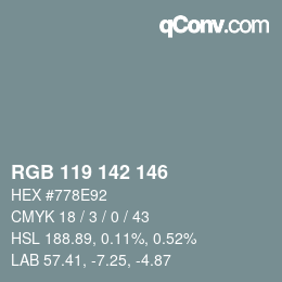 Color code: RGB 119 142 146 | qconv.com