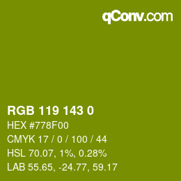 Color code: RGB 119 143 0 | qconv.com