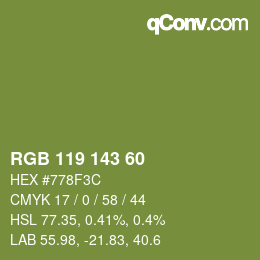 Color code: RGB 119 143 60 | qconv.com